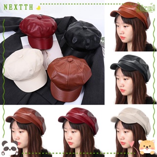 Nextth หมวกเบเร่ต์ หนัง PU ทรงแปดเหลี่ยม แฟชั่นฤดูใบไม้ร่วง ฤดูหนาว