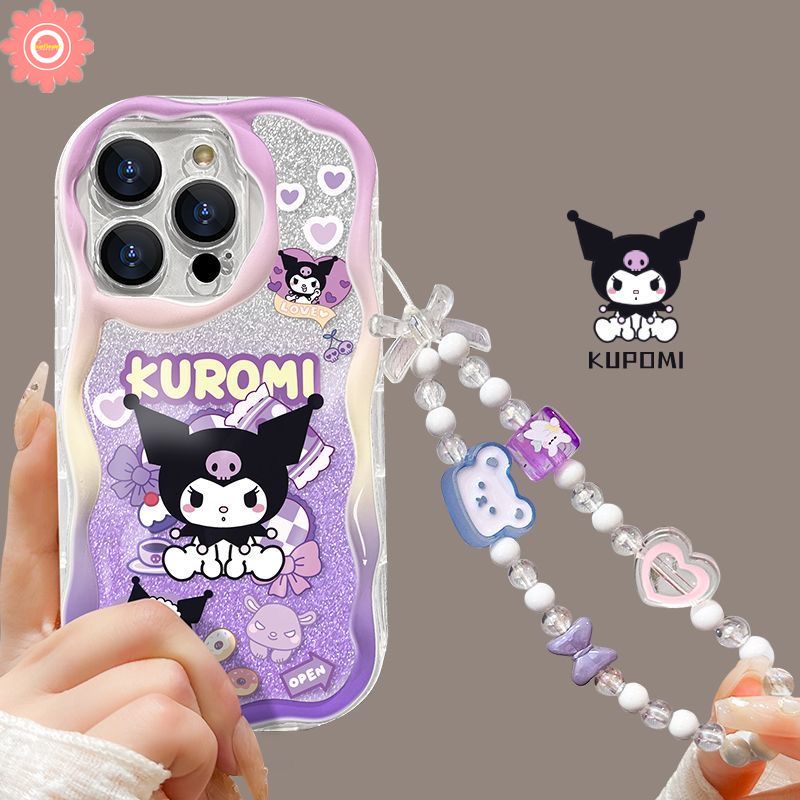 เคสโทรศัพท์มือถือ แบบนิ่ม ลายการ์ตูนคุโรมิน่ารัก 3D ขอบโค้ง มีสายคล้อง สําหรับ IPhone XR 7plus 11 13 14 12 Pro MAX 7 6S 8 6 Plus XS X MAX SE 2020