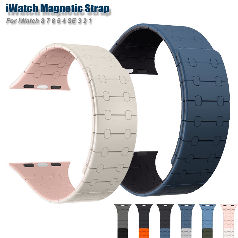 สายนาฬิกาซิลิโคนแม่เหล็ก สไตล์เรียบหรู สำหรับ Apple Watch Series 11/10/9/8/7/6/5/4/3 SE Ultra 1/2 ขนาด 38/40/41/42/44/45/46/49 มม.