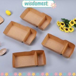 Wisdomest ถาดกระดาษคราฟท์ ทรงสี่เหลี่ยมผืนผ้า 2 ช่อง สีน้ําตาล สําหรับใส่อาหาร ขนมขบเคี้ยว ฮอตดอก นาโช่ ปาร์ตี้ 100 แพ็ค