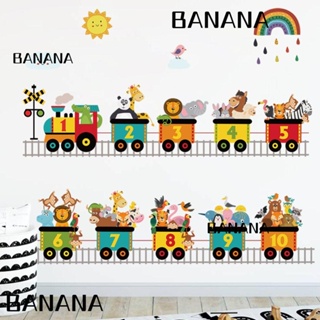 Banana1 สติกเกอร์ไวนิล รูปรถไฟ ตัวเลข DIY สําหรับติดตกแต่งผนังบ้าน ห้องเด็กเล่น