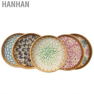 Hanhan Rattan Woven Serving Tray  Handcrafted Fruit  Shells Natural for Coffee Table