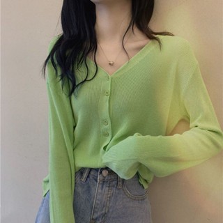 Ielgy เสื้อเชิ้ตถัก แขนยาว คอวี สไตล์เกาหลี สําหรับผู้หญิง