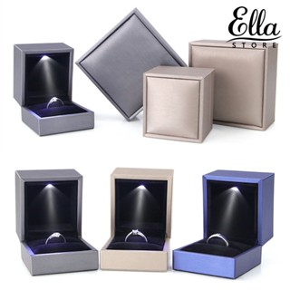 Ellastore123 กล่องเก็บเครื่องประดับ แหวน สร้อยข้อมือ หนังเทียม มีไฟ LED