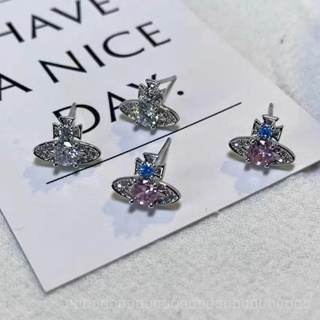 0931YWTS Empress Dowager Saturn Inlaid Zirconium Mini Ear Studs S925 Pure Silver Ear Pin Simple All-Matching Graceful Exquisite Petite Earrings Female SDDR