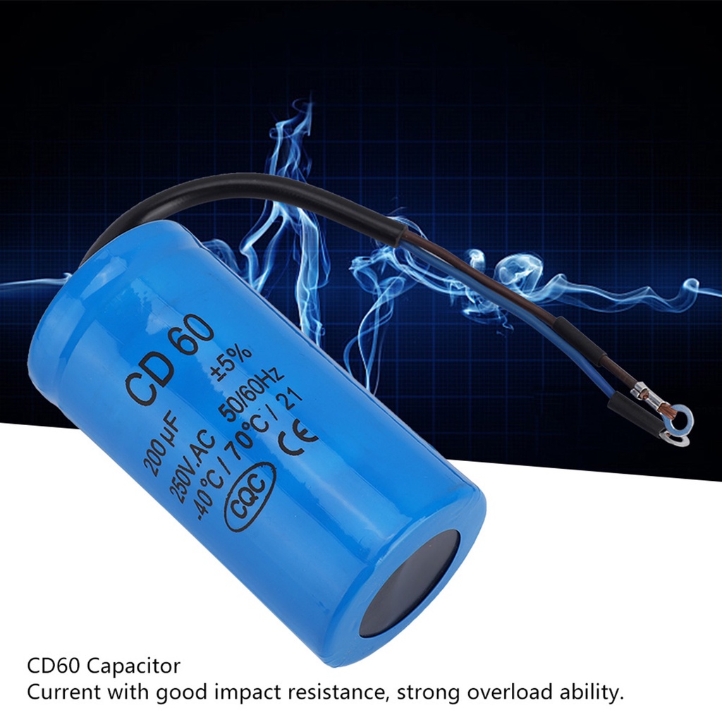 Cd60 ตัวเก็บประจุพร้อมสายไฟ 250V Ac 200Uf 50/60Hz สําหรับมอเตอร์แอร์คอมเพรสเซอร์