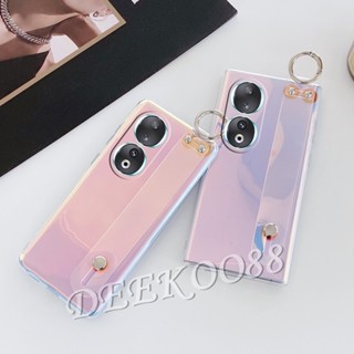 เคสโทรศัพท์มือถือ ซิลิโคนนิ่ม พร้อมสายรัดข้อมือ สีม่วง สําหรับ Honor90 90Lite Honor 90 Lite Pro 5G