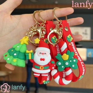 Lanfy พวงกุญแจยางนิ่ม รูปซานตาคลอส 3D สําหรับตกแต่งต้นคริสต์มาส