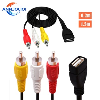 Ann อะแดปเตอร์แปลงสายเคเบิ้ล USB A Female to 3RCA Male TV Video Composite