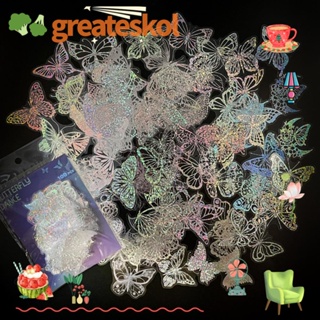 Greateskol สติกเกอร์โฮโลแกรม PET สีเงิน สติกเกอร์ตกแต่ง สติกเกอร์รูปผีเสื้อ DIY