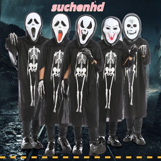 Suchenhd เครื่องแต่งกายคอสเพลย์น่ากลัว ถุงมือกะโหลก ฮาโลวีน เครื่องแต่งกายน่ากลัว โครงกระดูก พิมพ์ลายผีน่ากลัว ใส่ไปเวที ปาร์ตี้ฮาโลวีน