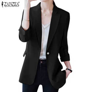 Zanzea เสื้อเบลเซอร์ คอปก แขนสามส่วน สีพื้น สไตล์เกาหลี สําหรับผู้หญิง