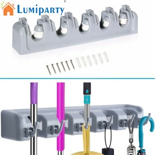 Lumiparty ที่เก็บไม้กวาด ไม้ถูพื้น 5 ช่อง 6 ตะขอ สําหรับจัดระเบียบโรงรถ สวน เครื่องมือทําความสะอาด