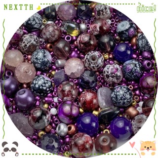 Nextth ลูกปัดแก้ว สีม่วง หลายขนาด สําหรับทําเครื่องประดับ สร้อยคอ DIY