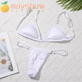 Mayshow ชุดว่ายน้ํา บิกินี่ เปิดหลัง หัวเข็มขัดโลหะ สีพื้น สําหรับผู้หญิง