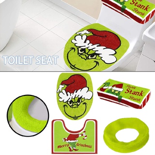 Funny Bathroom Grinchs Christmas Decoration Toilet Seat Cover and Rug Set