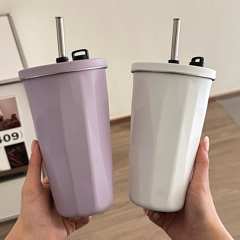 แก้วเก็บความเย็น แก้วกาแฟ หลอดดูดยืดเหล็ก SUS304 ขวดน้ำสแตนเลส แก้วน้ำเก็บความเย็น on-the-go cup