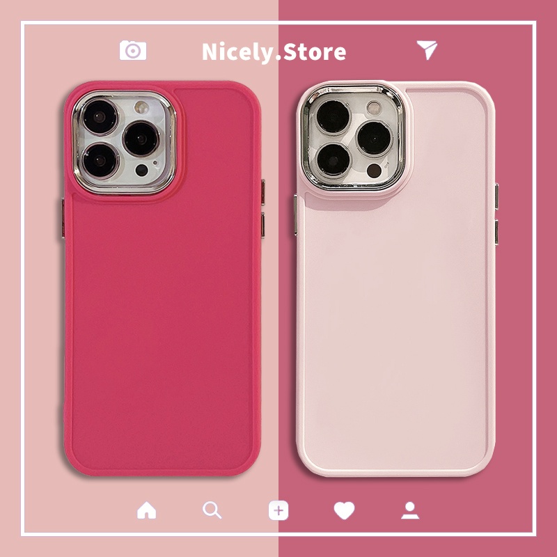 เคสโทรศัพท์มือถือ TPU กันกระแทก ลายดอกกุหลาบ สีชมพู สีพื้น สไตล์คลาสสิก สําหรับ iPhone 15 14 Plus 13 12 Pro Max 11 Xs Xr X 8 7