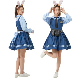 #创意生活#欧美万圣节新款朱迪兔子警察cosplay疯狂动物城角色扮演服亲子装[พร้อมส่ง]