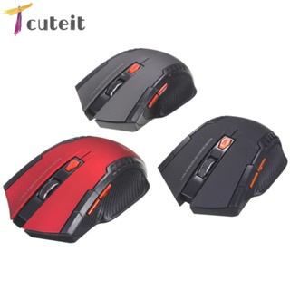 Tcuteit เมาส์ออปติคอลเล่นเกมไร้สาย 2.4 GHz 2400DPI 6 ปุ่ม USB สําหรับ PC แล็ปท็อป