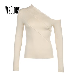 Vesglory เสื้อครอปท็อป แขนยาว คอกลม พิมพ์ลาย สีพื้น ทรงสลิมฟิต แฟชั่นสําหรับผู้หญิง 2023