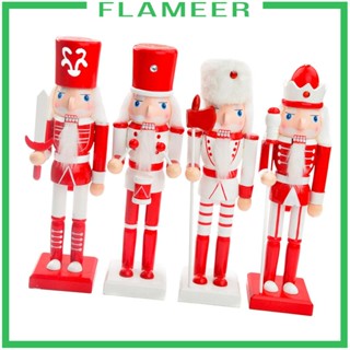 [Flameer] รูปปั้นทหารแครกเกอร์ วัสดุไม้ เพ้นท์มือ สําหรับตกแต่งบ้าน คริสต์มาส 4 ชิ้น