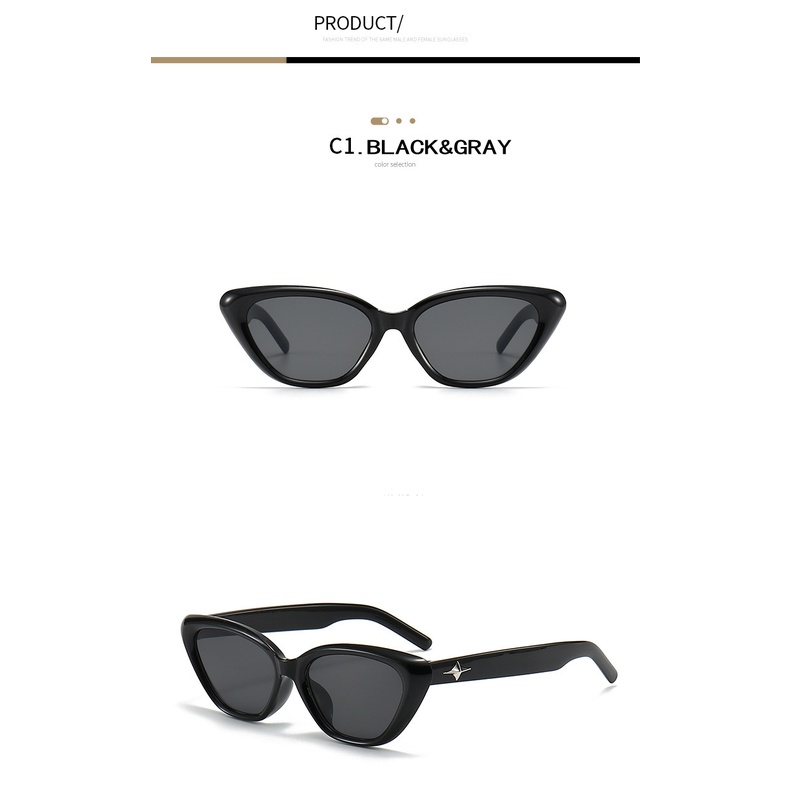 Cat Eye แว่นตากันแดดผู้หญิง Vintage สีทึบ UV400 ป้องกัน - รูปที่ 5