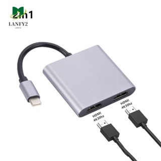 Alanfy อะแดปเตอร์ขยายหน้าจอ Type-C เป็น Dual HDMI ฮับ USB C Type-C เป็น Dual HDMI 4K 60Hz 4 in 1 สําหรับแล็ปท็อป โทรศัพท์ PC