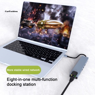 &lt;CarFashion&gt; อะแดปเตอร์ฮับอีเธอร์เน็ต 8-in-1 Usb Type-c พร้อมการ์ดรีดเดอร์อีเธอร์เน็ต ความเร็วสูง