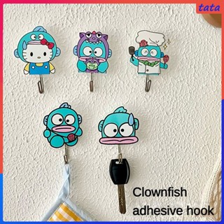 Door Ugly Punch Free Bathroom Rear Sanrio Hook ตะขอแขวนประตู ตะขอรูปปลา อะคริลิคน่ารัก Traceless (tata.th)