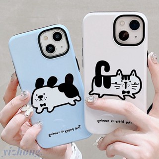 เคสโทรศัพท์มือถือ TPU นิ่ม กันรอยขีดข่วน กันกระแทก ลายการ์ตูนสุนัข แมวน่ารัก 2 in 1 สําหรับ iPhone 11 15 14 Pro Max 12 13