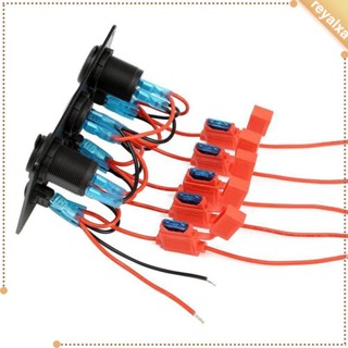 [Reyalxa] แผงสวิตช์ 5 Gang 12V 24 โวลต์มิเตอร์ แบบโยกคู่ USB สําหรับเรือ RV