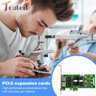 Tcuteit อะแดปเตอร์อีเธอร์เน็ต 82576-T2 PCI-E 1X X1 เป็น X16 RJ45