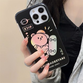 [พร้อมส่ง] เคสโทรศัพท์มือถือ ซิลิโคน ลายการ์ตูน พร้อมแหวนขาตั้ง สีดํา สําหรับ iPhone 15 14 13 12 11 PROMAX XS XR XSMAX SE2020 6 7 8PLUS MINI