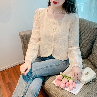 ✨เสื้อแขนยาวผ้าทวิต คอกลมกระดุมทองหน้า สไตล์เกาหลี น่ารักมากๆ ใส่สบาย
