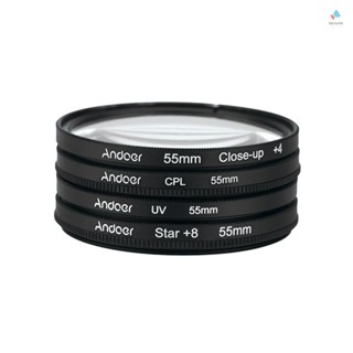 {tyth} Andoer 55mm UV+CPL+Close-Up+4 +Star 8-Point Filter Circular Filter Kit Circular Polarizer Filter Macro Close-Up Star 8-Point Filter with Bag for  Canon Pentax  DSLR