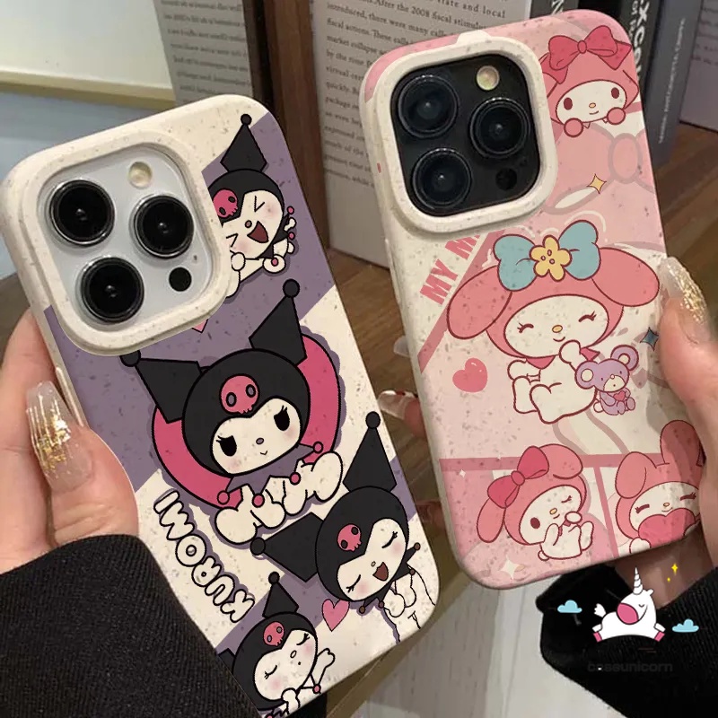 เคสโทรศัพท์มือถือ แบบนิ่ม ลายการ์ตูน Sanrio Kuromi Melody น่ารัก ย่อยสลายได้ สําหรับ iPhone 7plus 13 XR 11 15 14 12 Pro MAX 7 8 15 X 6S 6 Plus XS MAX SE 2020