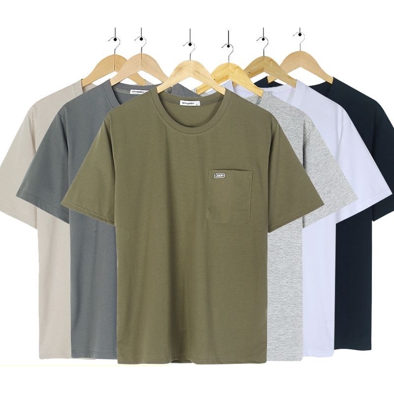 เสื้อยืดลําลอง คอกลม แบบบาง ทรงหลวม มีกระเป๋า สีพื้น