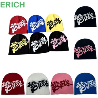 Erich Skullies หมวกบีนนี่ ผ้าถัก ลายตัวอักษร สีพื้น สไตล์ฮิปฮอป สตรีท แบบสวมหัว