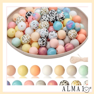 Alma ลูกปัดซิลิโคน ทรงกลม 15 มม. 15 สี 15 มม. สําหรับทําเครื่องประดับ สร้อยข้อมือ DIY 100 ชิ้น