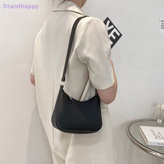 Standhappy ใหม่ กระเป๋าถือ กระเป๋าสะพายไหล่ หนัง PU สีพื้น แฟชั่นเรโทร สําหรับสตรี เหมาะกับการช้อปปิ้ง ใต้วงแขน