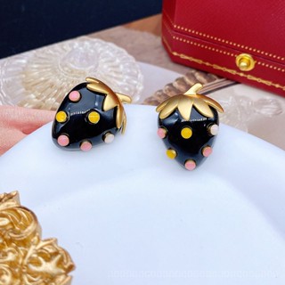 0905YWJB Marking Earrings New French Vintage Middle Ancient Earrings Enamel Black Strawberry Stud Earrings YY7G