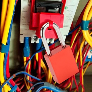 Intelligent Security กุญแจนิรภัย 38 มม. สีแดง Anodizing Engineering อลูมิเนียมอัลลอยด์ Lockout Tagout Lock พร้อม 2 ปุ่ม