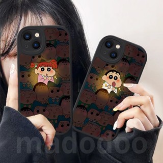 Soft Casing For iPhone 15 14 13 12 Mini 11 Pro Xs max 6 6S 7 8 Plus X XR 11promax 12promax 13promax ins Meet You Cartoon Crayon Shin-chan Nohara Shinnosuke Sakurada Nene Oval Black Fine Hole Shockproof Couple Soft Phone Back Case Cover XPN 81