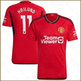 Qy 2023-2024 เสื้อยืดแขนสั้น ลายทีมชาติฟุตบอล United Home Rasmus Hojlund No.11 พลัสไซซ์