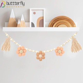 Buttterfly พวงมาลัยไม้ ประดับพู่ ใช้ง่าย สีกากี สําหรับตกแต่งผนังบ้าน ในร่ม และกลางแจ้ง 1 ชิ้น