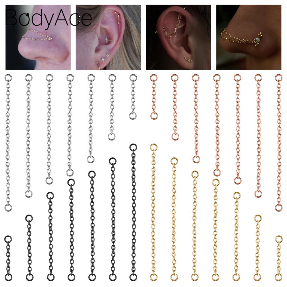 Bodyace สายโซ่สเตนเลส 17-50 มม. 1 ชิ้น สําหรับเจาะจมูก หู เครื่องประดับ