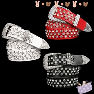 Okdeals Bling Bling Diamond Belt ผู้หญิงแฟชั่นฮิปฮอปป๊อปโลลิต้าคอสเพลย์กางเกงหนังแท้