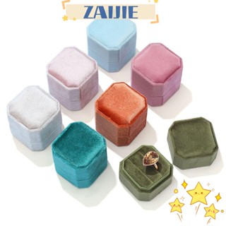 Zaijie24 กล่องเก็บเครื่องประดับ แหวนคู่ กํามะหยี่ ทรงแปดเหลี่ยม พร้อมฝาปิด ถอดออกได้ สําหรับงานแต่งงาน