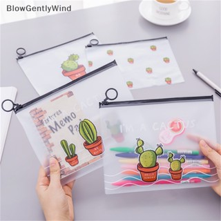 Blowgentlywind กระเป๋าดินสอ PVC แบบใส กันน้ํา ลายกระบองเพชร สําหรับใส่เอกสาร เครื่องเขียนเด็ก สํานักงาน BGW